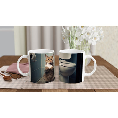 Taza blanca con impresión de gato 