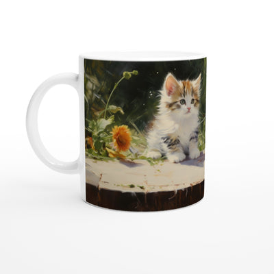 Taza blanca con impresión de gato 