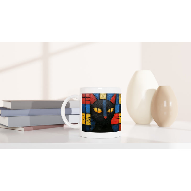 Taza Blanca con Impresión de Gato "Esencia de Mondrian" Michilandia | La tienda online de los fans de gatos