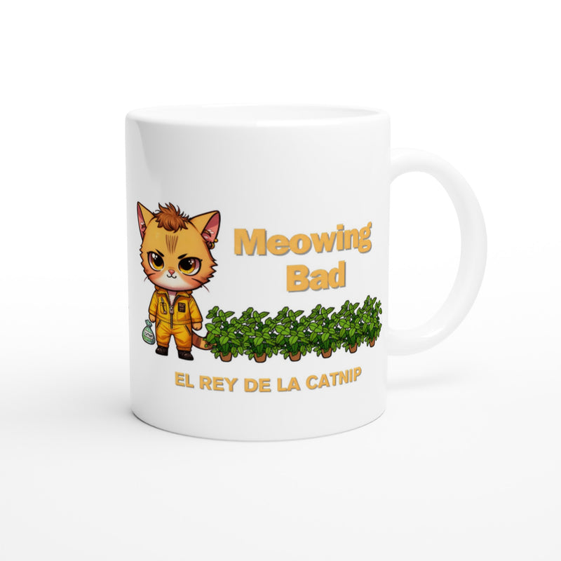 Taza Blanca con Impresión de Gato "Rey de la Catnip" Michilandia | La tienda online de los fans de gatos