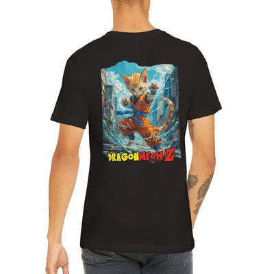 Camiseta Prémium Unisex Impresión Trasera de Gato "Espíritu Saiyajin" Michilandia | La tienda online de los fans de gatos