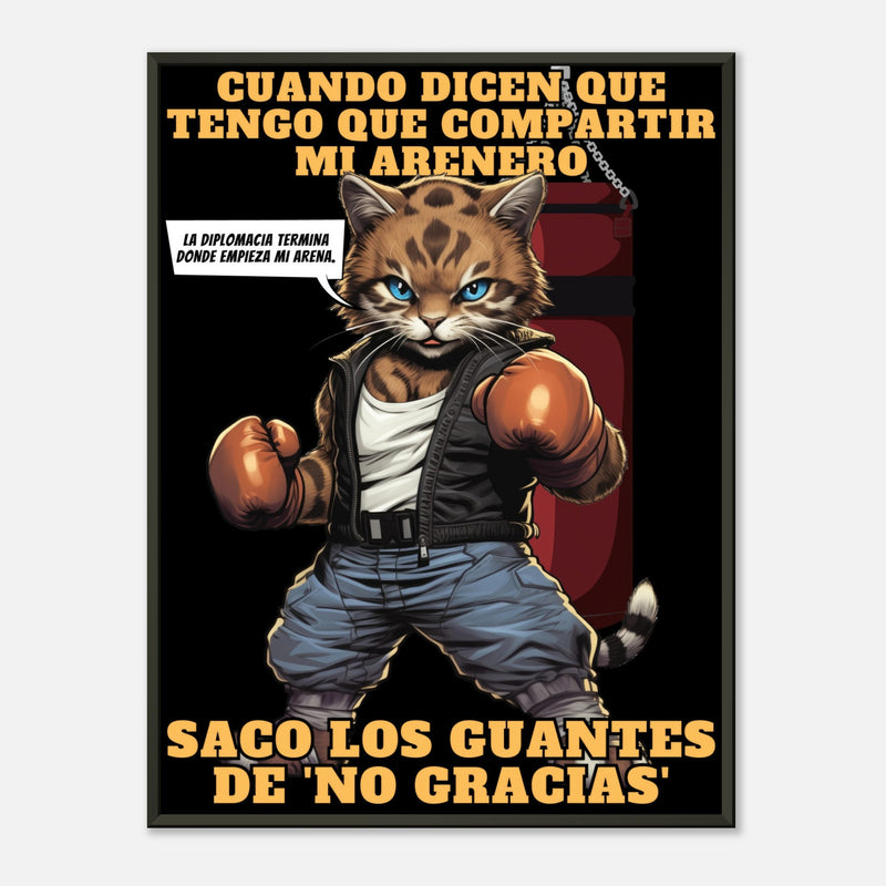 Póster Semibrillante de Gato con Marco Metal "Guardián del Arenero" Michilandia | La tienda online de los fans de gatos