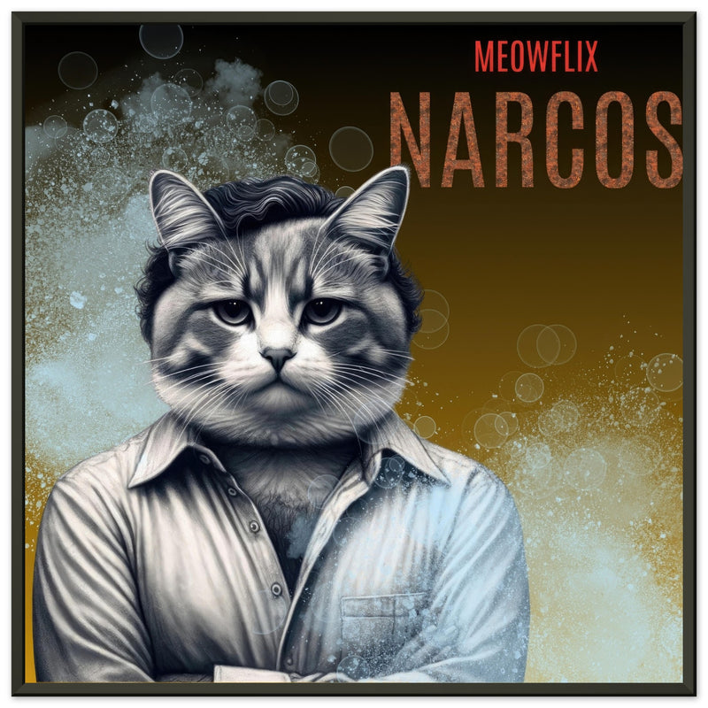 Póster Semibrillante de Gato con Marco Metal "Narcogato" Michilandia | La tienda online de los fans de gatos