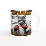 Taza blanca con impresión de gato "Round One" Michilandia | La tienda online de los amantes de gatos