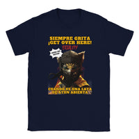 Camiseta unisex estampado de gato "¡Get Over Here, Atún!" Navy