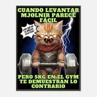 Póster Semibrillante de Gato con Marco Metal "Michi Thor Fitness"