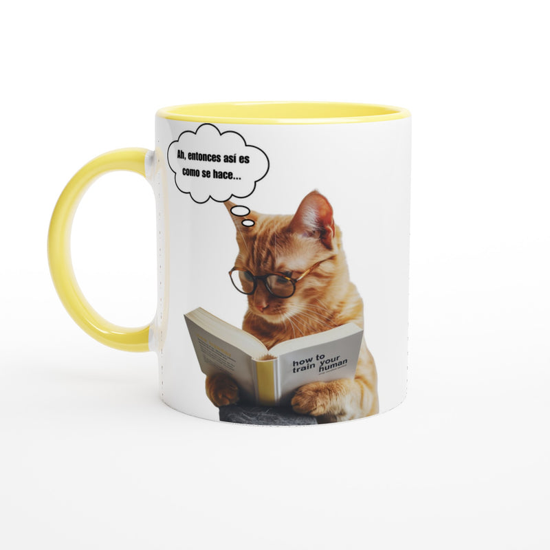 Taza Bicolor con Impresión de Gato "Entrenando Humanos" Michilandia