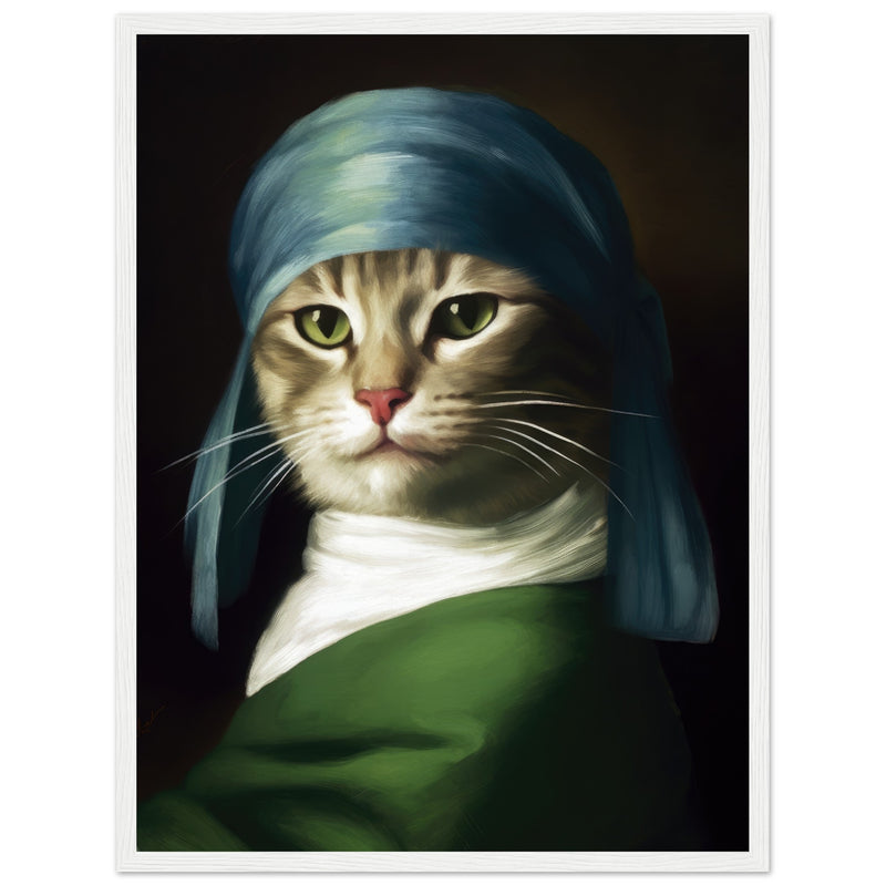 Póster Semibrillante de Gato con Marco de Madera "Retrato Renacentista" Michilandia | La tienda online de los fans de gatos