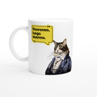 Taza blanca con impresión de gato 