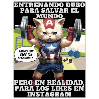 Panel de aluminio impresión de gato "Michi America Fitness" Michilandia | La tienda online de los amantes de gatos