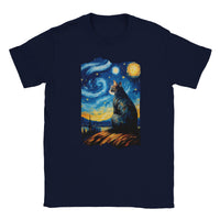 Camiseta unisex estampado de gato "Michi en la Noche Estrellada" Michilandia | La tienda online de los fans de gatos