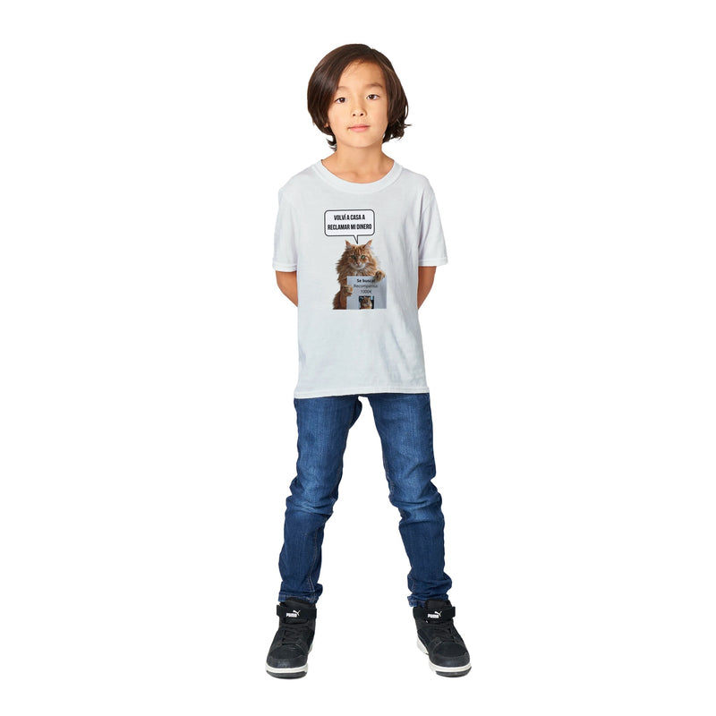 Camiseta Junior Unisex Estampado de Gato "Recompensa Miau" Michilandia