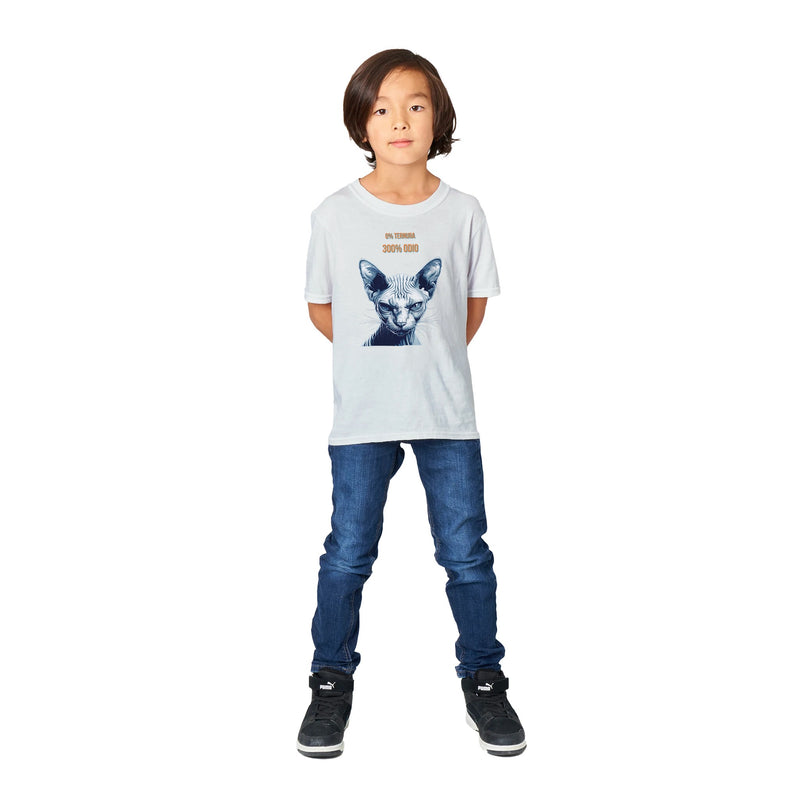 Camiseta Junior Unisex Estampado de Gato "Sphynx Implacable" Michilandia