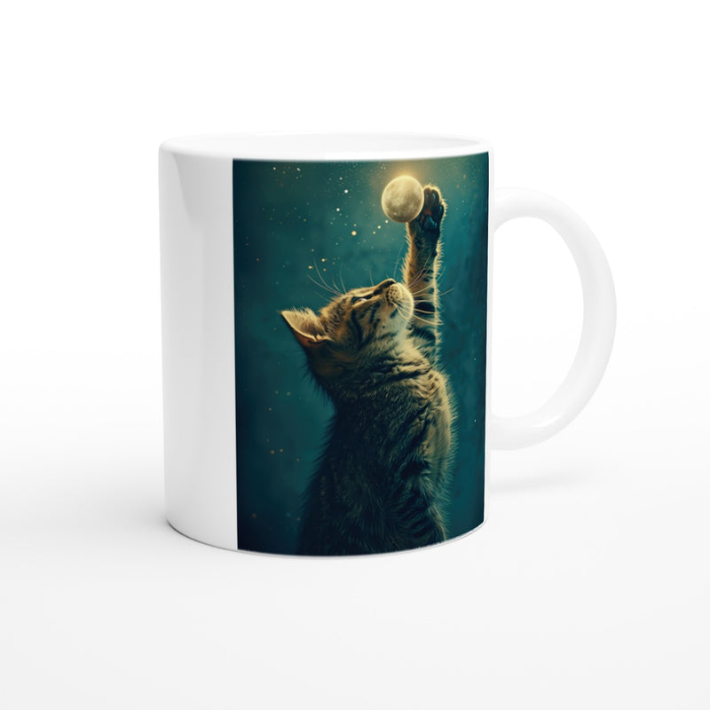 Taza Blanca con Impresión de Gato "Alcance Lunar" Michilandia | La tienda online de los fans de gatos