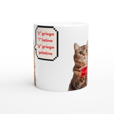 Taza Blanca con Impresión de Gato "Gelatina" Michilandia