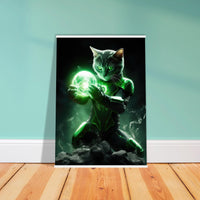 Póster semibrillante de gato con colgador "El Michi Luminoso"