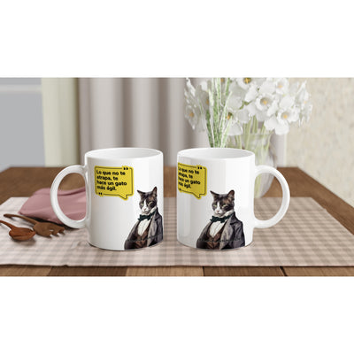 Taza blanca con impresión de gato 