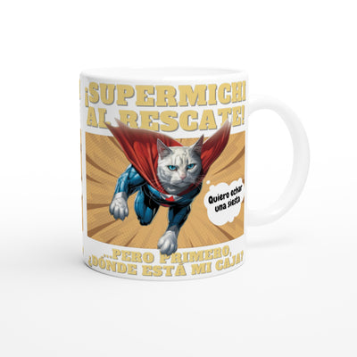 Taza blanca con impresión de gato "Prioridades" Michilandia | La tienda online de los amantes de gatos