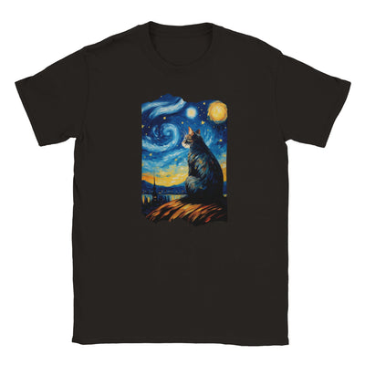 Camiseta Junior Unisex Estampado de Gato "Michi en la Noche Estrellada" Michilandia | La tienda online de los fans de gatos