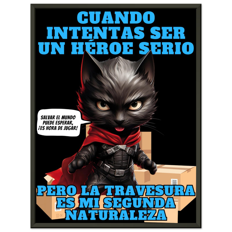 Póster Semibrillante de Gato con Marco Metal "Capa y Travesuras" Michilandia | La tienda online de los fans de gatos