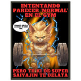 Póster Semibrillante de Gato con Marco Metal "Levantamiento Saiyajin" Michilandia | La tienda online de los fans de gatos