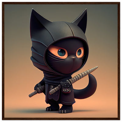 Póster semibrillante de gato con marco de madera "Gato Shinobi" Gelato