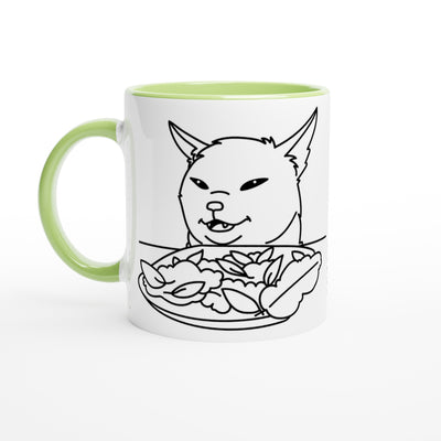 Taza Bicolor con Impresión de Gato "Meme Festín Felino" Michilandia