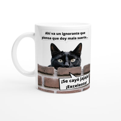 Taza blanca con impresión de gato 