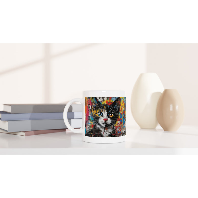 Taza Blanca con Impresión de Gato "Murales Miau" Michilandia | La tienda online de los fans de gatos