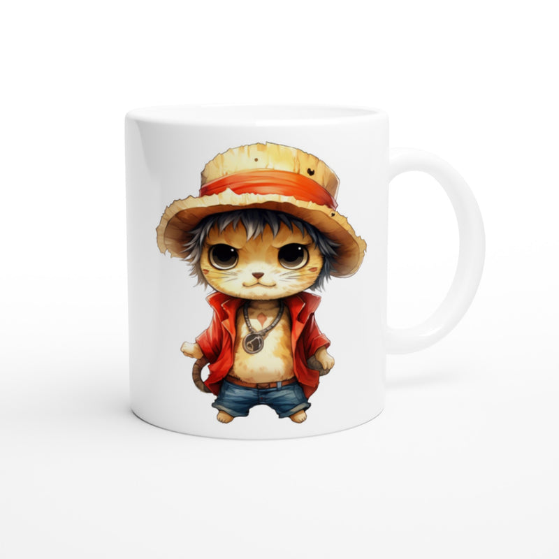 Taza blanca con impresión de gato "Miau D. Luffy" Michilandia | La tienda online de los amantes de gatos