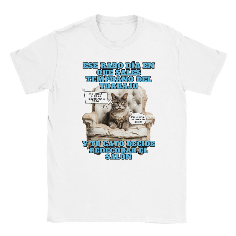 Camiseta unisex estampado de gato "Sorpresa en el Salón" Michilandia | La tienda online de los amantes de gatos