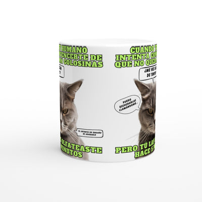 Taza blanca con impresión de gato "El Detector de Golosinas" Michilandia | La tienda online de los amantes de gatos