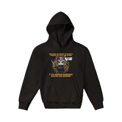 Sudadera con capucha júnior estampado de gato "El Samurai del Atún" Michilandia | La tienda online de los amantes de gatos