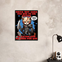 Póster Semibrillante de Gato con Marco Metal "Kitty of War"