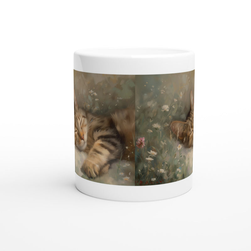 Taza Blanca con Impresión de Gato "Siesta Impresionista" Michilandia | La tienda online de los fans de gatos