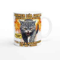 Taza Blanca con Impresión de Gato "Nuevo Rival" Michilandia | La tienda online de los fans de gatos