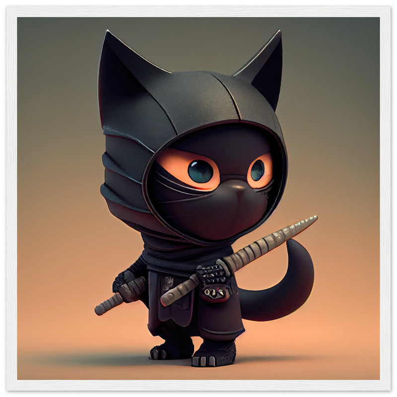 Póster semibrillante de gato con marco de madera "Gato Shinobi" Gelato