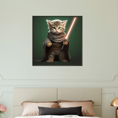 Póster semibrillante de gato con marco metal "Michi Maestro Jedi" Gelato