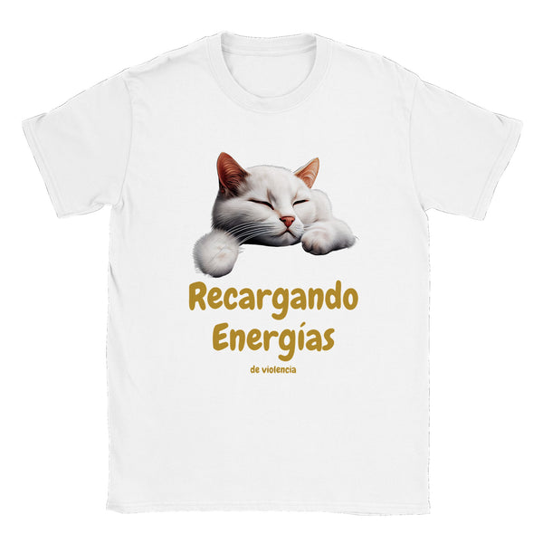 Camiseta unisex estampado de gato "Recargando Violencia" Gelato