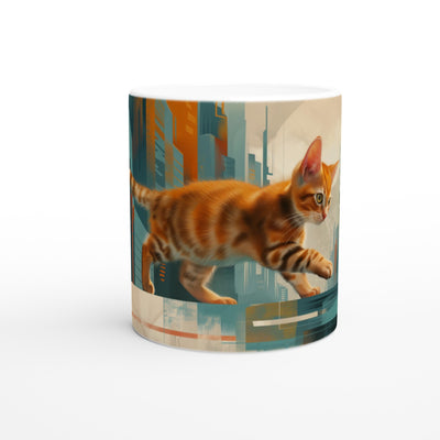 Taza Blanca con Impresión de Gato "Explorador Urbano Bengala" Michilandia | La tienda online de los fans de gatos