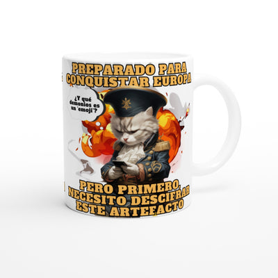 Taza Blanca con Impresión de Gato "De Batallas a Emojis" Michilandia | La tienda online de los fans de gatos