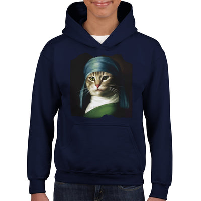 Sudadera con capucha júnior estampado de gato "Retrato Renacentista" Michilandia | La tienda online de los fans de gatos