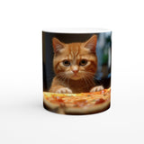 Taza blanca con impresión de gato "Esperando mi Pizza"