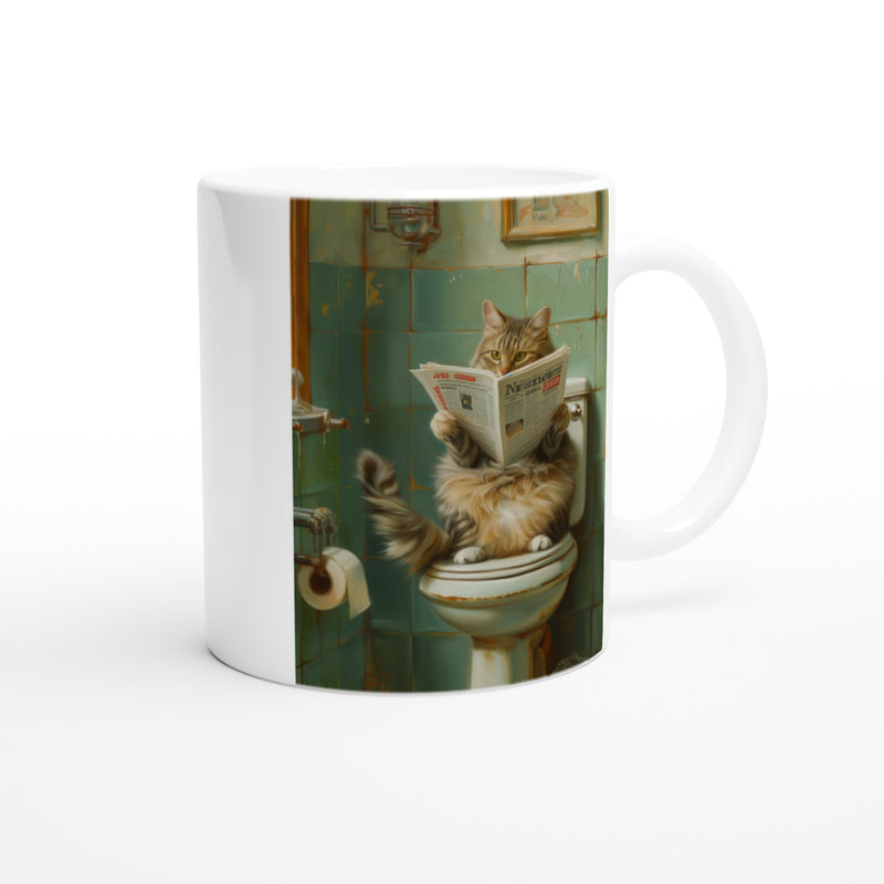 Taza Blanca con Impresión de Gato "El Lector Felino" Michilandia | La tienda online de los fans de gatos