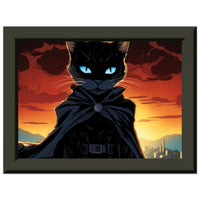 Póster semibrillante de gato con marco metal "Night Watch Bat Kitty"