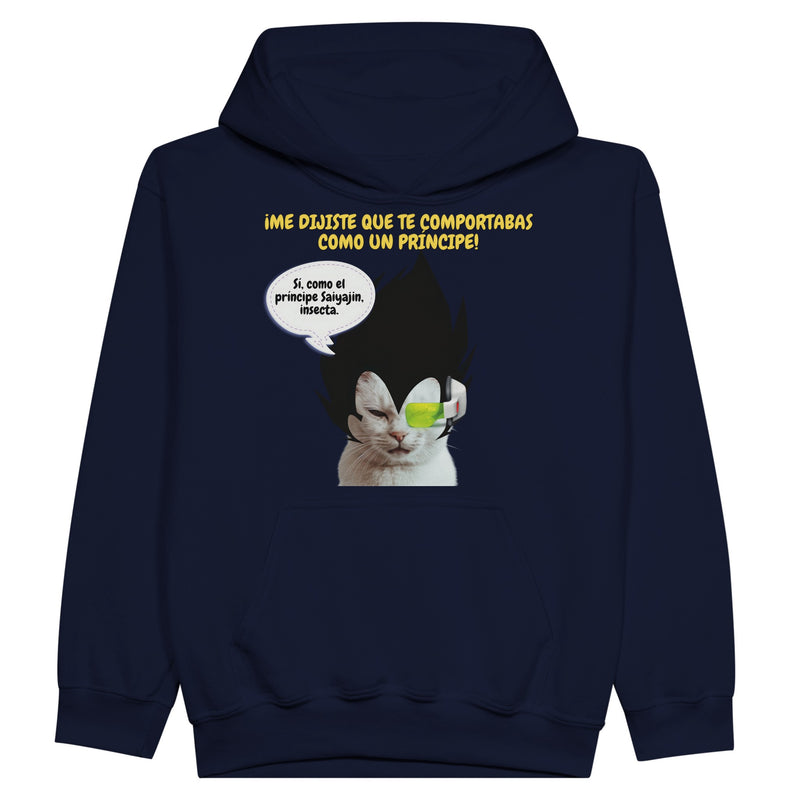 Sudadera con capucha júnior estampado de gato "Príncipe Saiyajin Felino" Michilandia | La tienda online de los fans de gatos