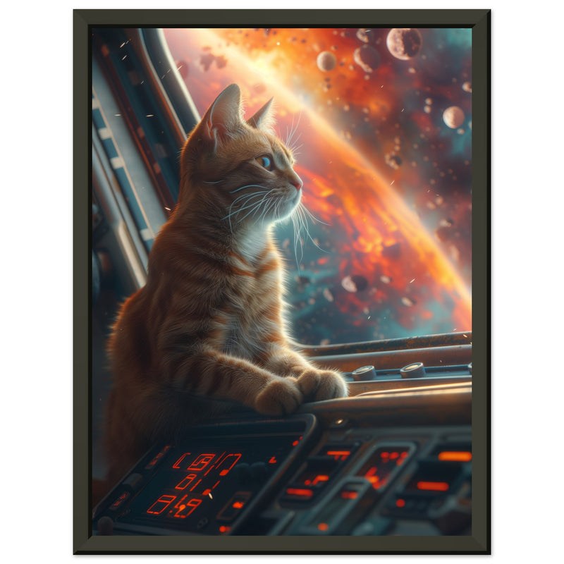 Póster Semibrillante de Gato con Marco Metal "Aventura Galáctica Felina" Michilandia | La tienda online de los fans de gatos