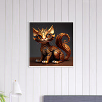 Póster semibrillante de gato con marco de madera "Gato Dragón Dorado" Gelato