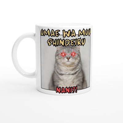 Taza blanca con impresión de gato 