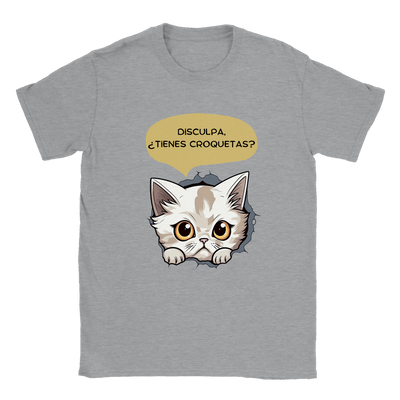 Camiseta unisex estampado de gato "Tienes croquetas?" Gelato